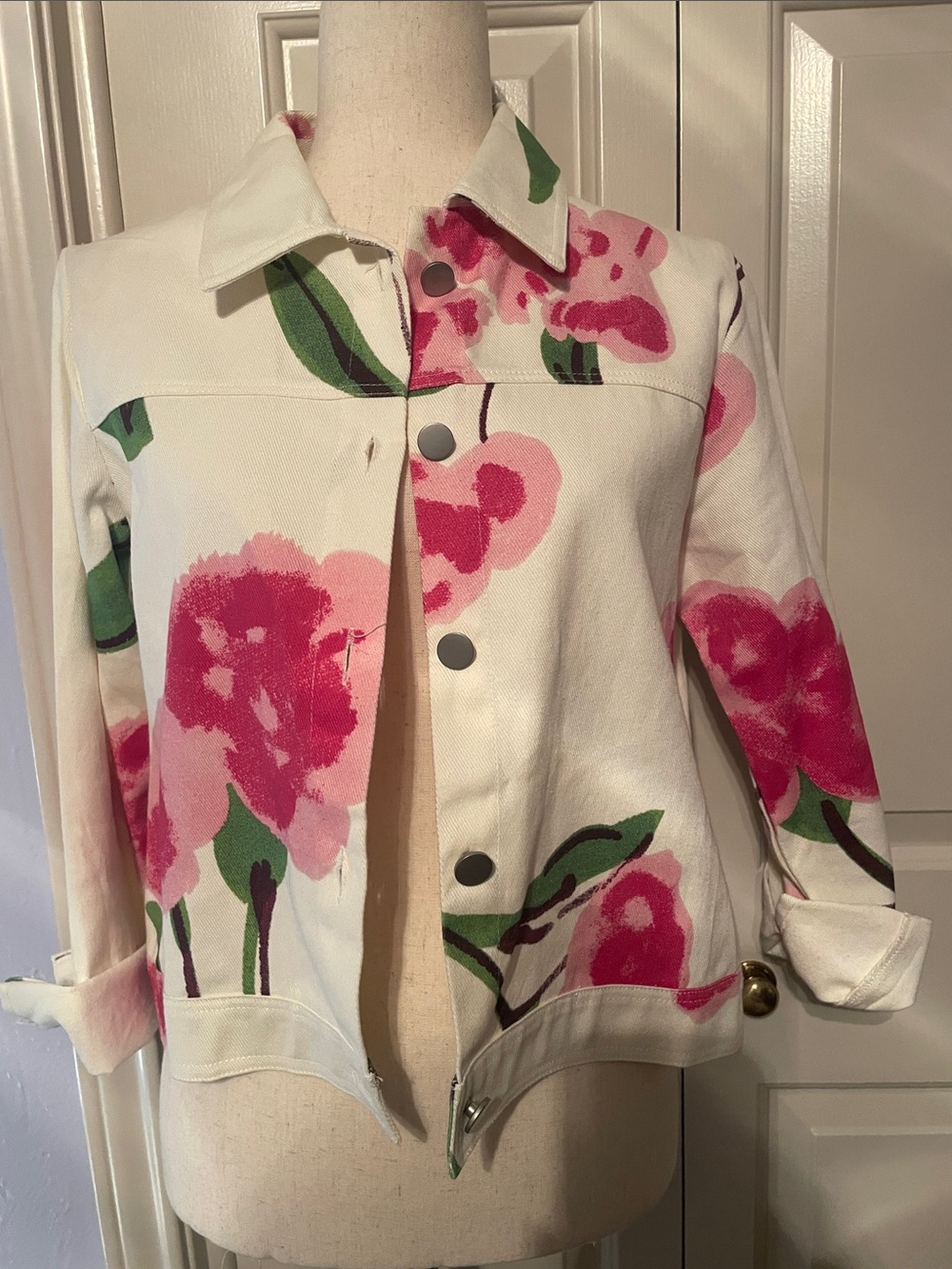 Floral Jean Jacket in Pink on Cream